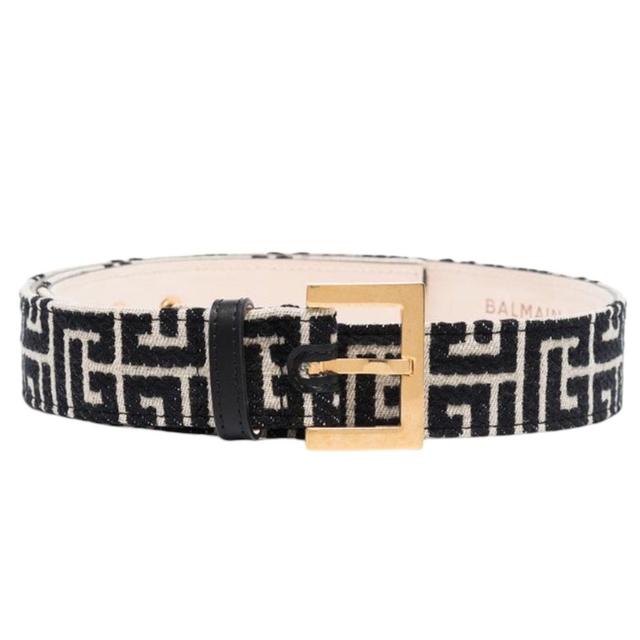 Balmain Black and Ivory Jacquard Monogram Belt