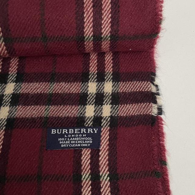 Vintage 90s Burberry Burgundy Nova Check Lambswool Scarf