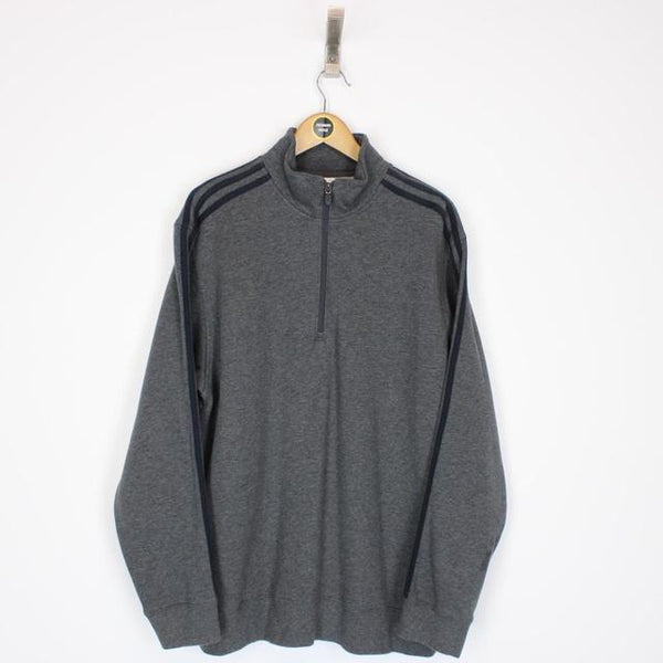 Vintage 00s Adidas Dark Grey 1/4 Zip Spellout Sweatshirt Jumper