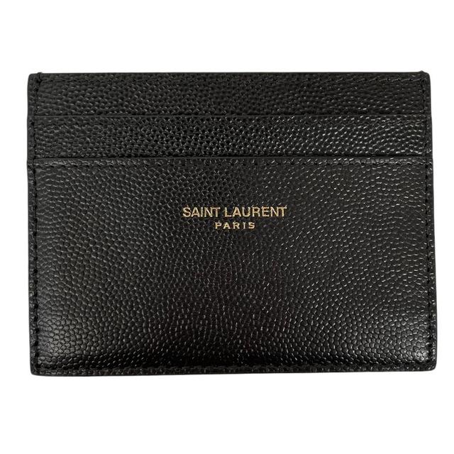 Saint Laurent Black and Gold Logo Print Leather Card Holder