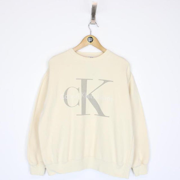 Vintage 90s Calvin Klein Cream Crew Neck Sweatshirt Jumper