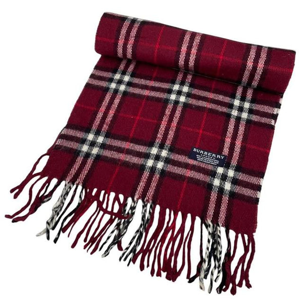 Vintage 90s Burberry Burgundy Nova Check Lambswool Scarf