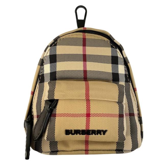 Burberry Tan Brown Nova Check Mini Jett Canvas Backpack Key Charm