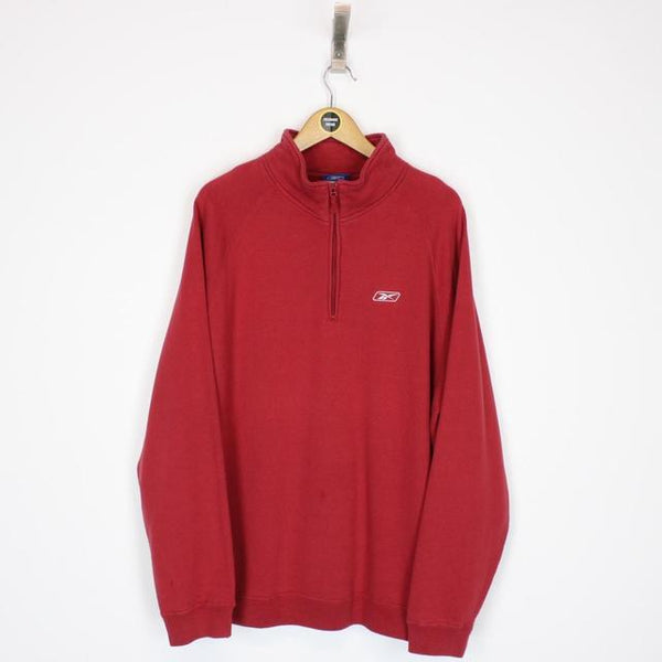 Vintage 00s Reebok Red 1/4 Zip Sweatshirt Jumper