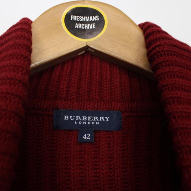 Burberry London Burgundy Ribbed Cashmere Merino Wool Knit Roll Neck Jumper