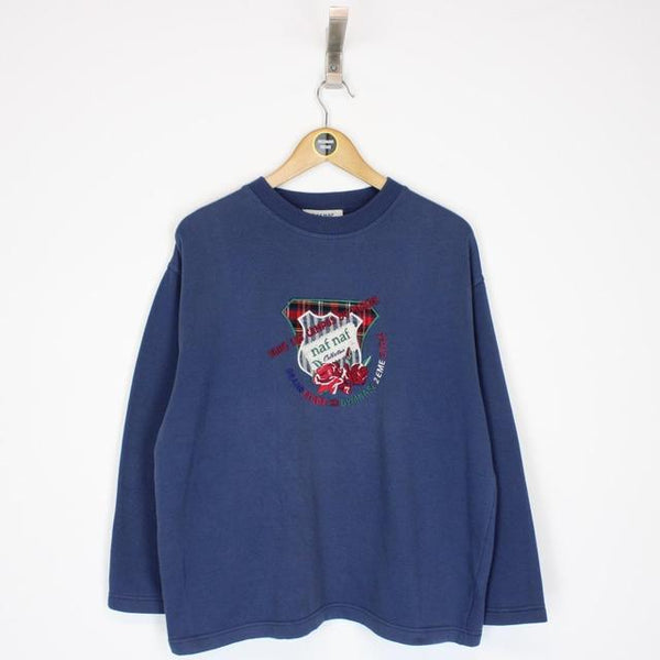 Vintage 90s Naf Naf Navy Blue Spellout Sweatshirt Jumper