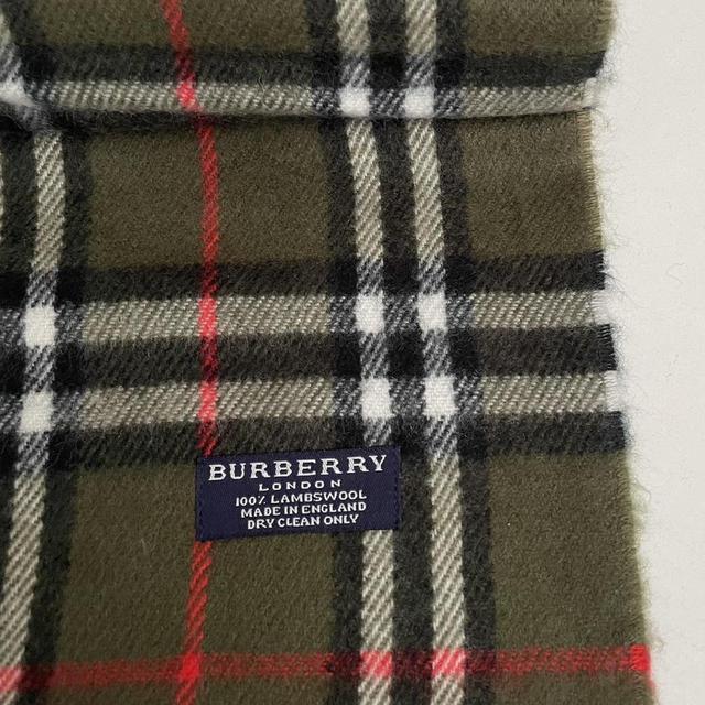 Vintage 90s Burberry Dark Green Nova Check Lambswool Scarf