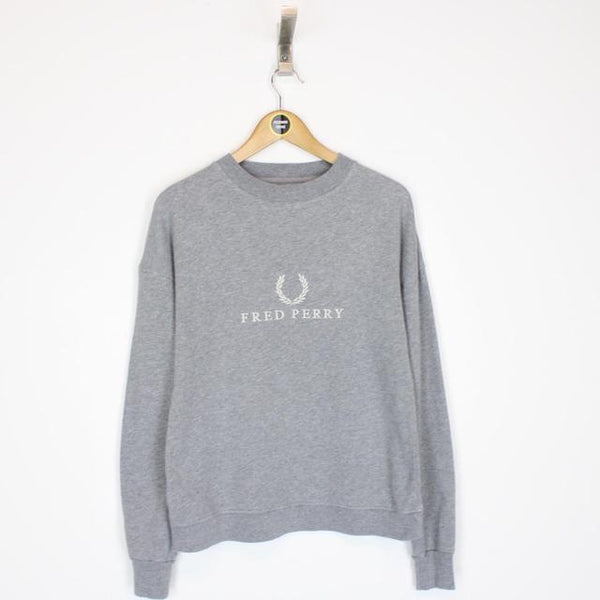 Vintage 00s Fred Perry Grey Spellout Sweatshirt Jumper