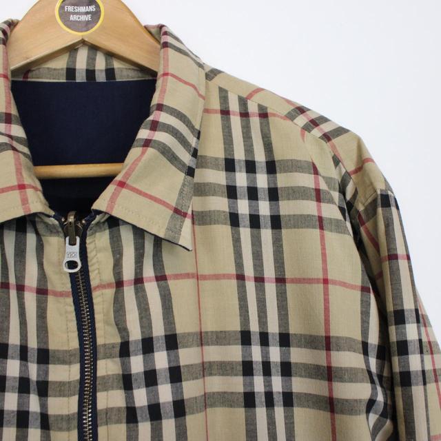 Burberry Tan Brown and Navy Blue Reversible Nova Check Harrington Jacket