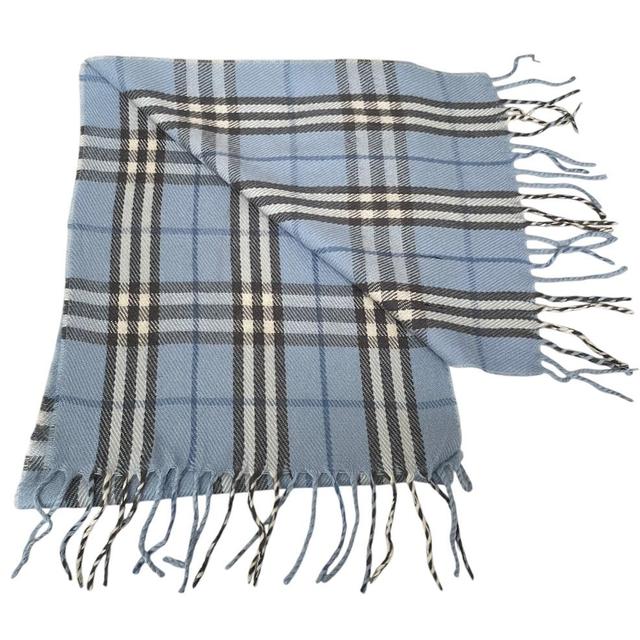 Vintage 90s Burberry Light Blue Nova Check Lambswool Scarf