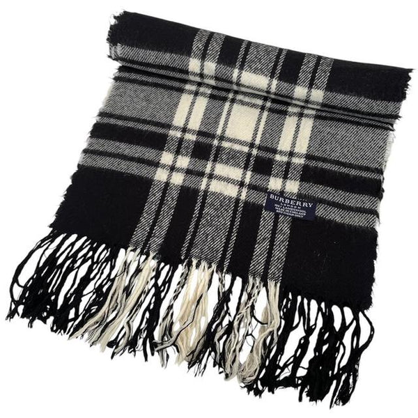 Vintage 90s Burberry Black Check Lambswool Scarf