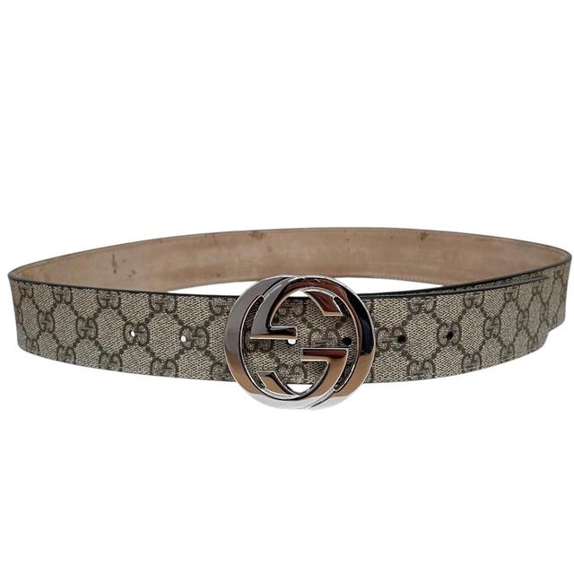 Gucci Beige and Silver Interlocking G Monogram Belt