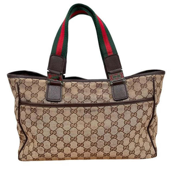 Gucci Brown and Beige GG Monogram Sherry Line Canvas Handbag