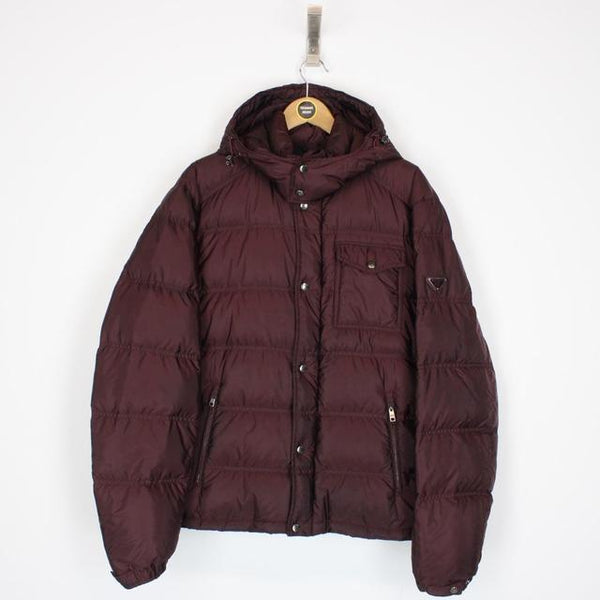 Prada Nylon Burgundy Full Zip Down Puffer Jacket