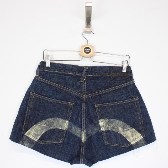 Evisu Navy Blue and Cream Gull Denim Jean Shorts