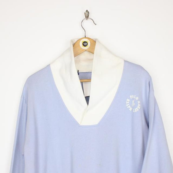 Vintage 90’s Ralph Lauren Light Blue and White Pullover Spellout Sweatshirt