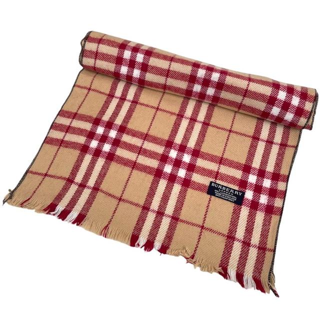 Vintage 90s Burberry Beige and Pink Nova Check Lambswool Scarf