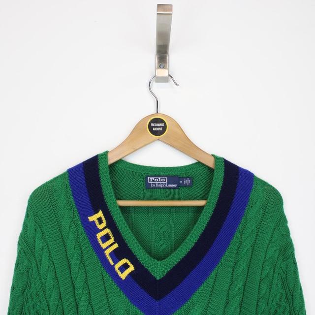 Polo Ralph Lauren Green and Navy Blue Cable Cotton Knit Cricket Jumper