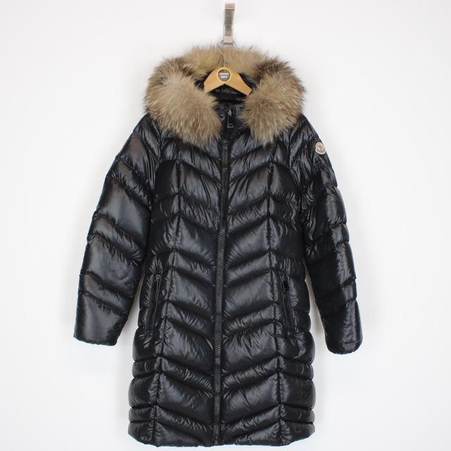 Moncler Fulmar Black Long Down Jacket with Fur Trim Hood