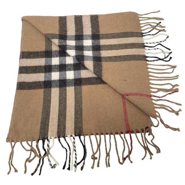 Vintage 90s Burberry Tan Brown Nova Check Lambswool Scarf