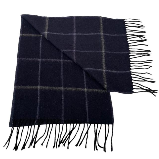 Vintage 90s Burberry Navy Blue Check Lambswool Scarf