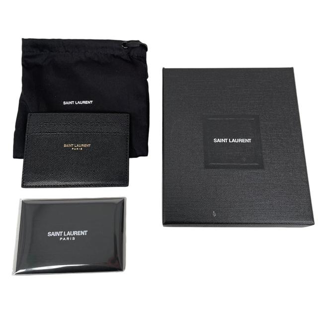 Saint Laurent Black and Gold Logo Print Leather Card Holder