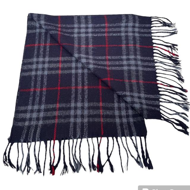 Vintage 90s Burberry Navy Blue Nova Check Lambswool Scarf