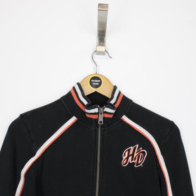 Vintage 00s Harley Davidson Black and Orange Full Zip Spellout Sweatshirt Jumper