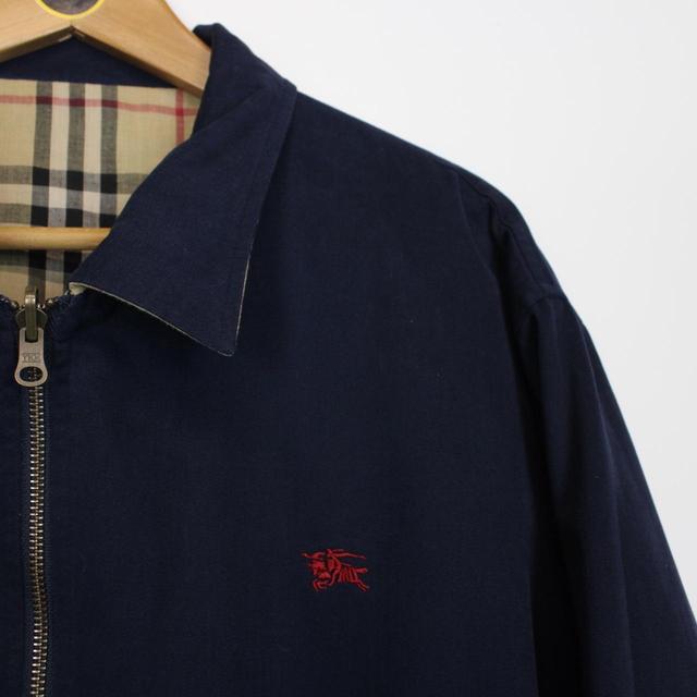 Burberry Tan Brown and Navy Blue Reversible Nova Check Harrington Jacket