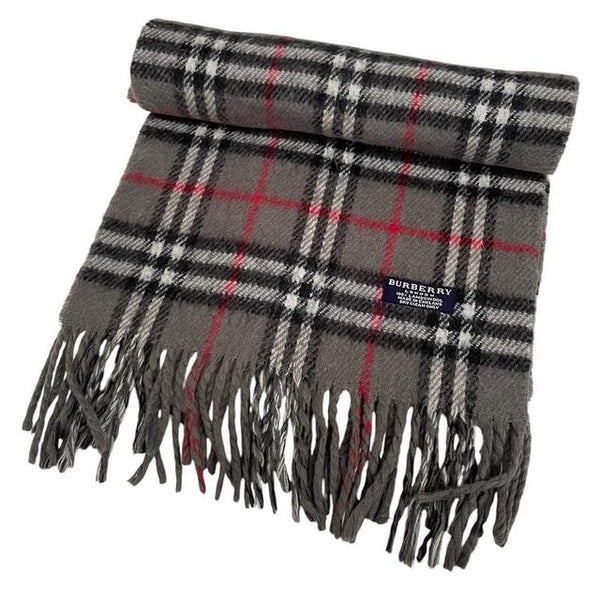 Vintage 90s Burberry Grey Nova Check Lambswool Scarf