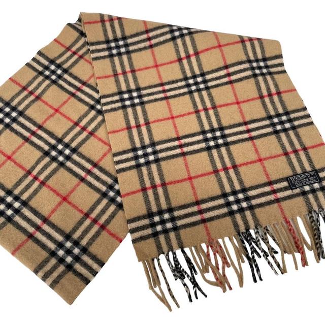 Vintage 90s Burberry Tan Brown Nova Check Lambswool Scarf