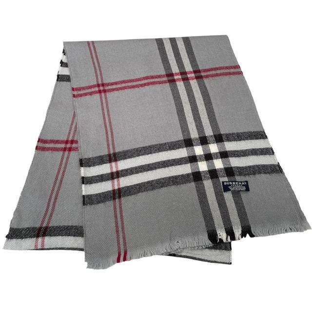 Vintage 90s Burberry Grey Nova Check Lambswool Scarf