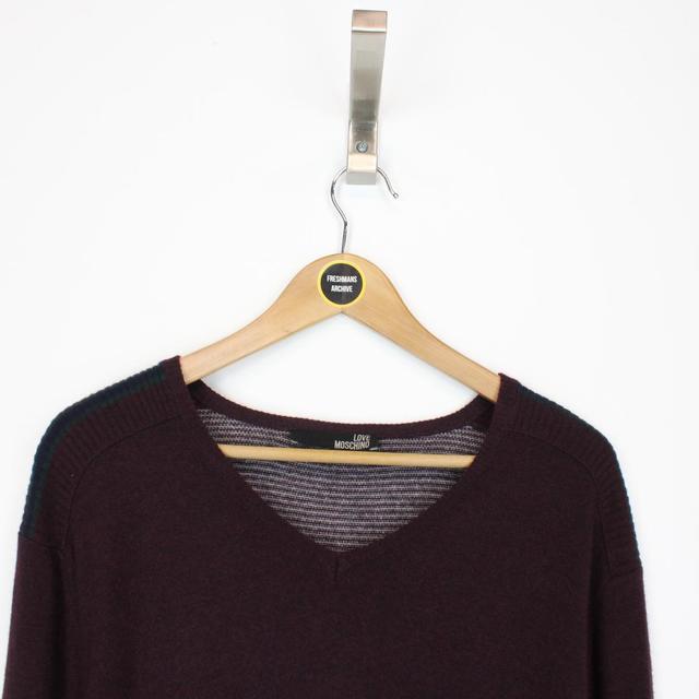 Love Moschino Burgundy Virgin Wool Blend V-Neck Jumper