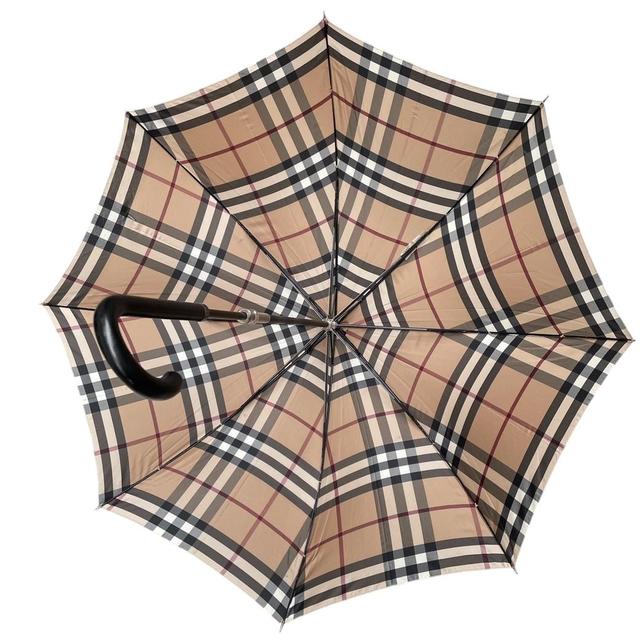 Burberry London Tan Brown Nova Check Umbrella with Leather Handle