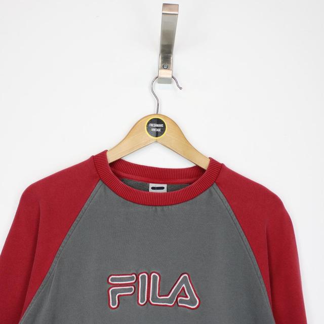 Vintage 00s Fila Grey and Red Spellout Sweatshirt Jumper