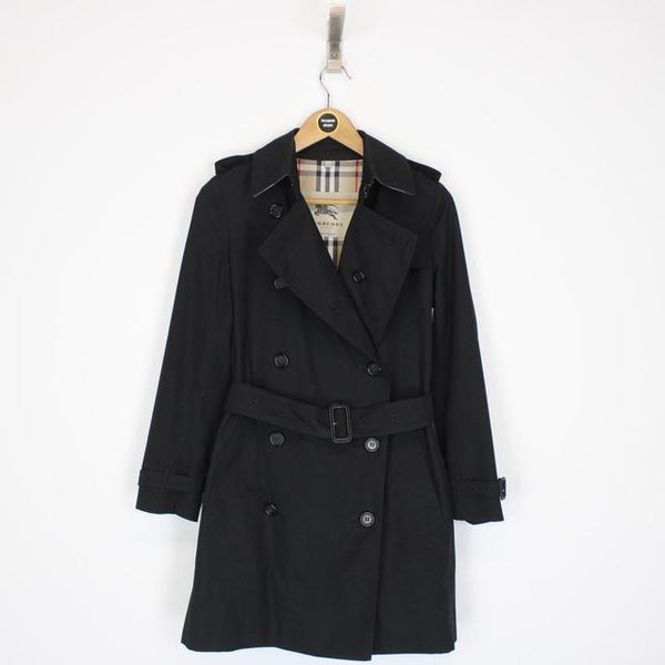 Burberry London Kensington Black Nova Check Double Breasted Belted Trench Coat