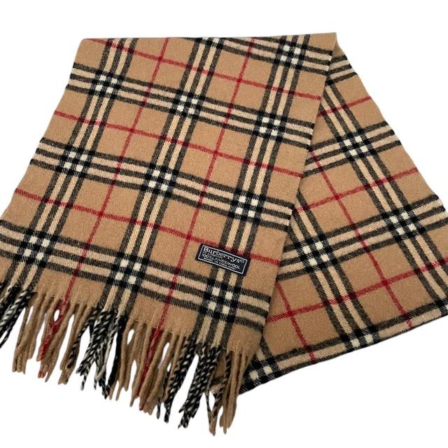 Vintage 90s Burberry Beige Nova Check Lambswool Scarf