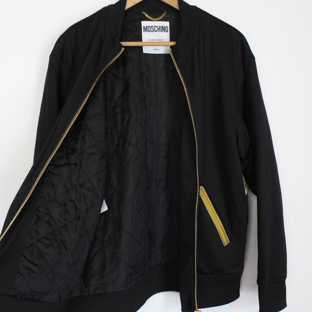 Moschino Couture Black and Gold Embroidered Logo Jacket