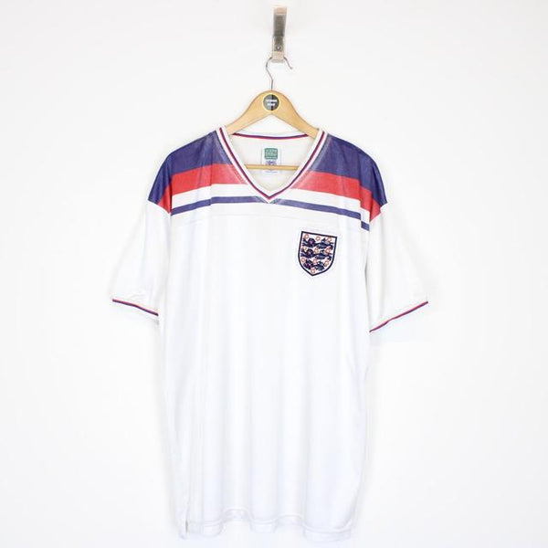 England Score Draw 1982 White Home Short Sleeve Football Shirt