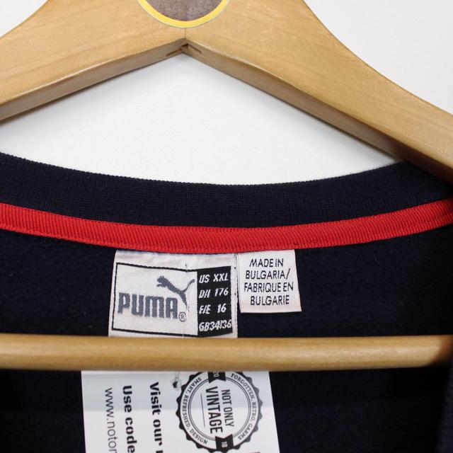 Vintage 90s Puma Navy Blue and White Spellout Sweatshirt Jumper