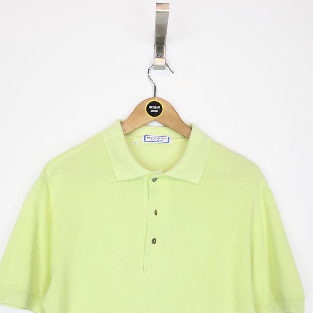 Vintage 80s Yves Saint Laurent Lime Green Short Sleeve Spellout Polo Shirt