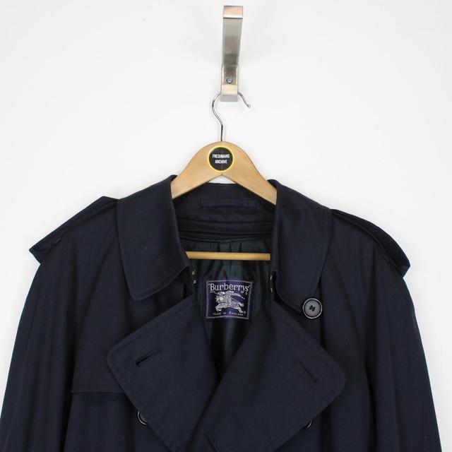 Vintage 90s Burberry Navy Blue Double Breasted Belted Trench Coat