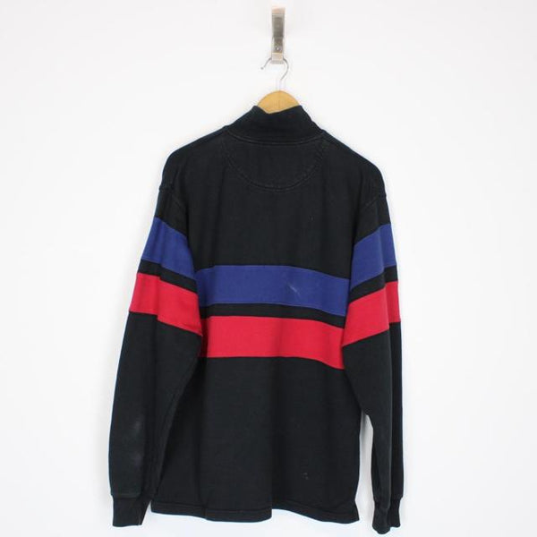 Vintage 90s Timberland Black, Red and Blue 1/4 Zip Spellout Sweatshirt Jumper