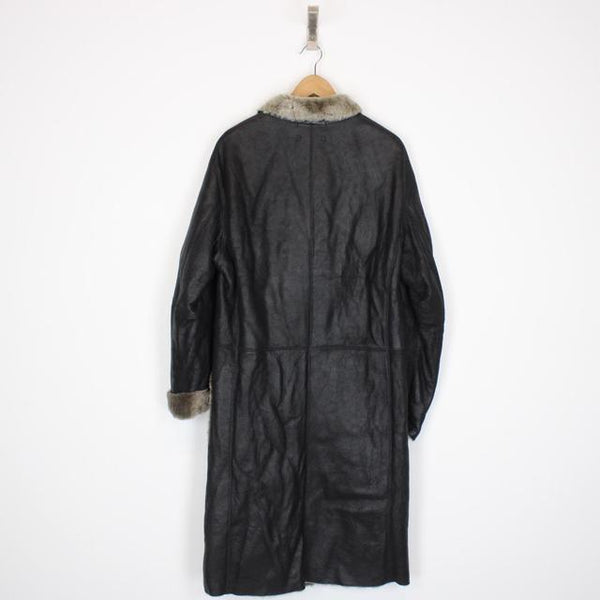 Vintage 90s Issey Miyake Black and Brown Leather Shearling Long Coat