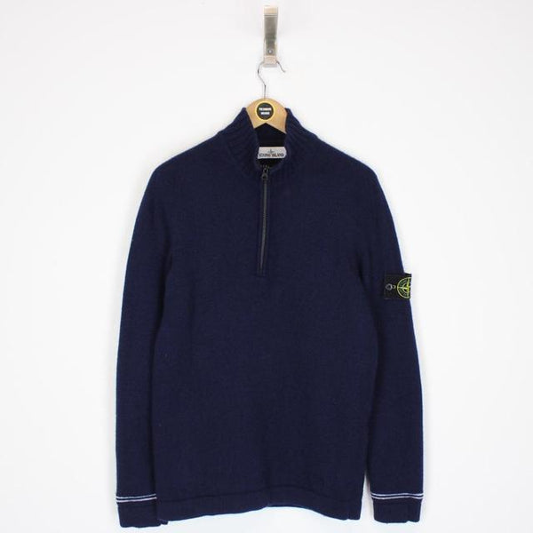 Stone Island AW 2017 Navy Blue Wool Knit 1/4 Zip Jumper