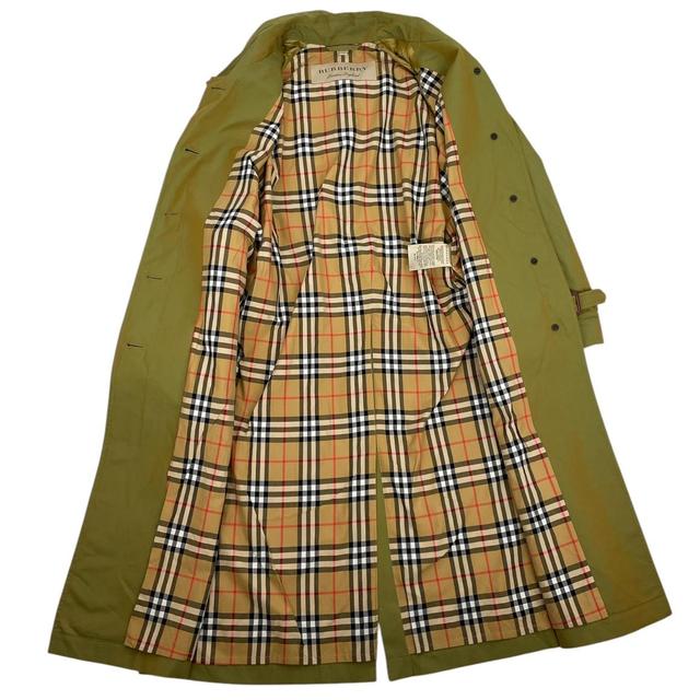 Burberry Green Nova Check Side-Slit Single Breasted Belted Gabardine Trench Coat