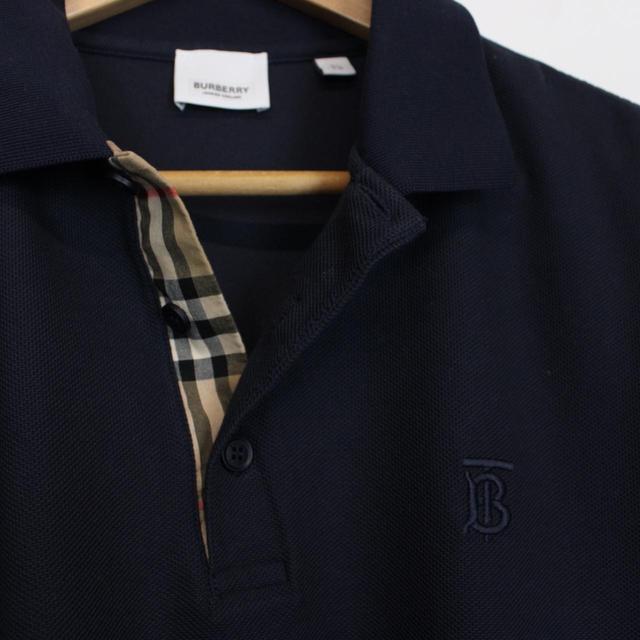 Burberry Eddie Navy Blue and Tan Nova Check Short Sleeve Polo Shirt