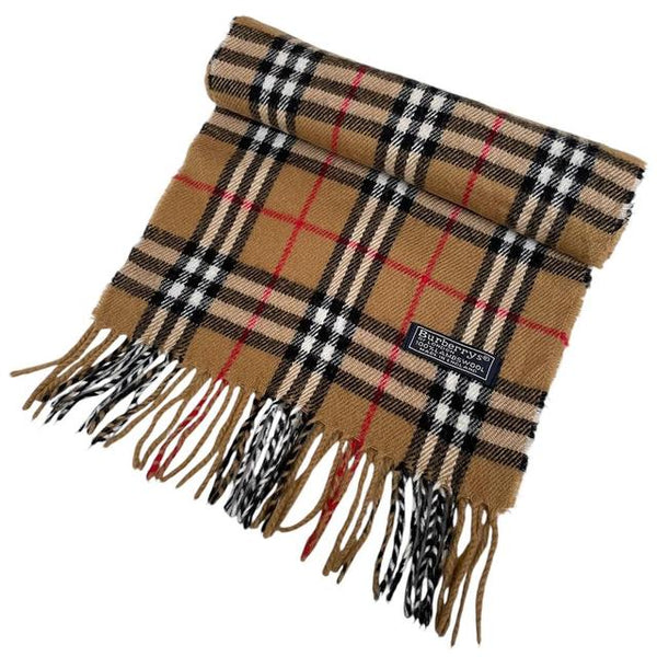 Vintage 90s Burberry Tan Brown Nova Check Lambswool Scarf