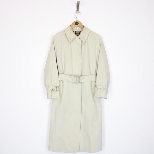 Vintage 90s Burberry Beige Nova Check Double Breasted Belted Trench Coat