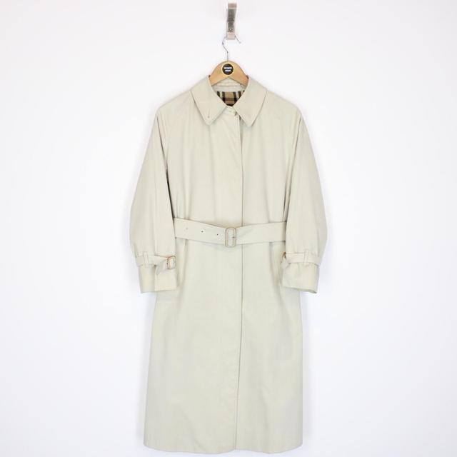 Vintage 90s Burberry Beige Nova Check Double Breasted Belted Trench Coat